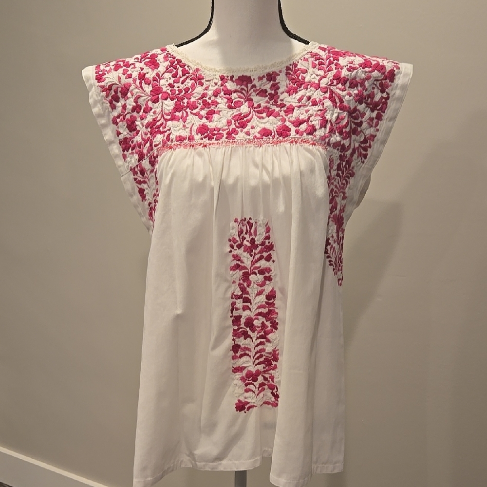 Embroidered Pink and White Women's Top